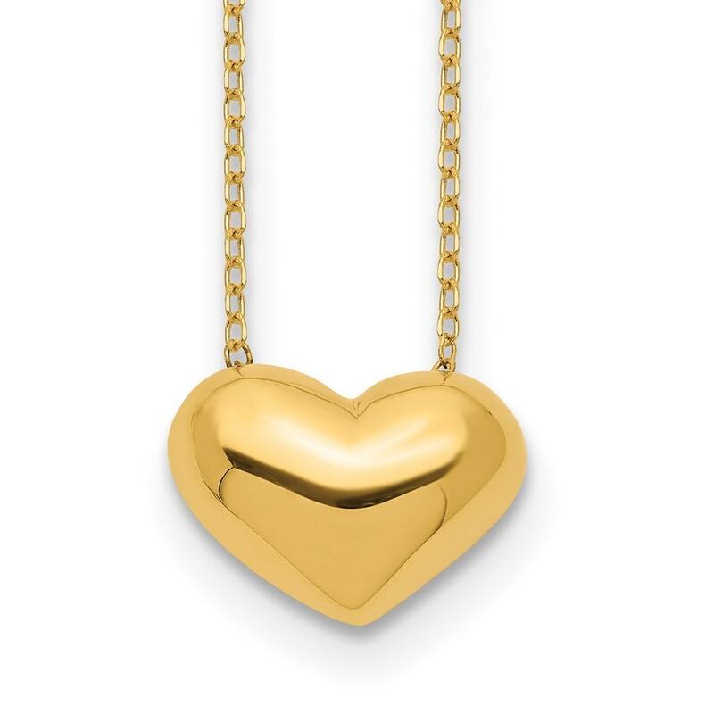 Curata 14k Yellow Gold 18" 12mmx8mm Puffed Heart Layering Necklace