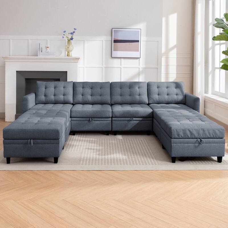 Mixoy Modular Sectional Sofa with Adjustable Armrest,Storage Ottoman,Modern L/U Shaped Living Room Furniture Set