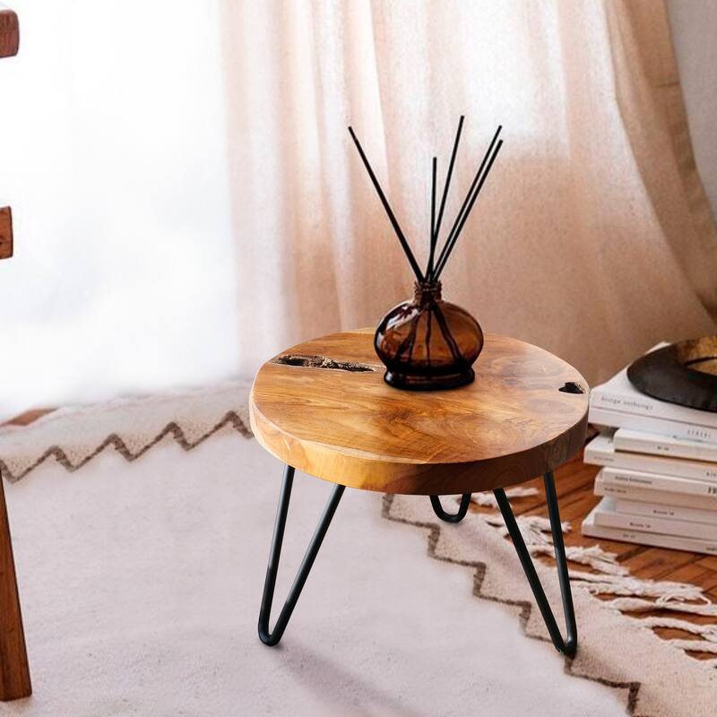 Teak Wood Round Plant Stand Table - 15.74" x 15.74"x 11.96"