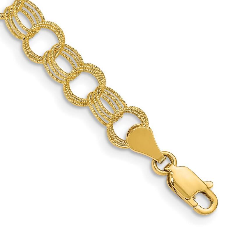 Curata 10k Yellow Gold 6mm Solid Triple Link Textured Charm Bracelet