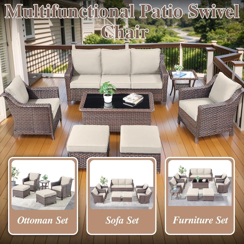 3 Pieces Patio Chairs Table Set - Brown