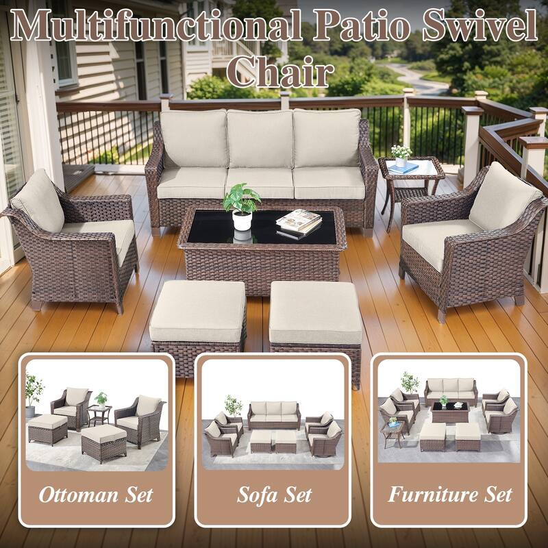 Patio Chairs and Ottomans with Coffee Table