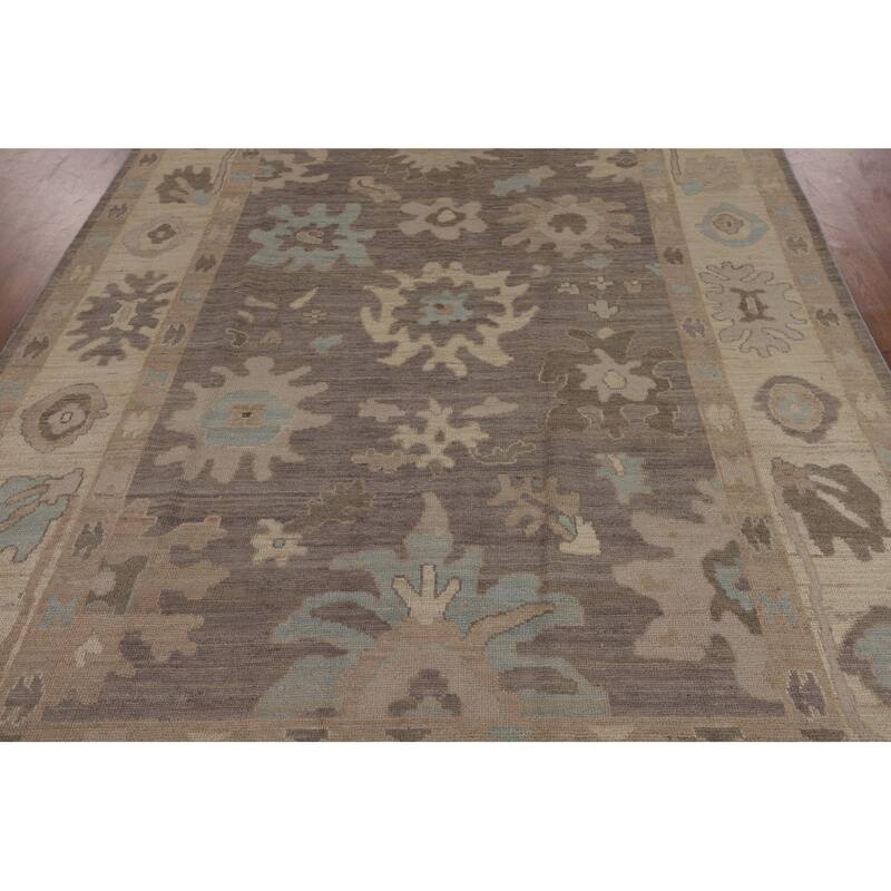 Oushak Turkish Area Rug Hand-Knotted Transitional Beige Wool Carpet - 6'2"x 8'11"