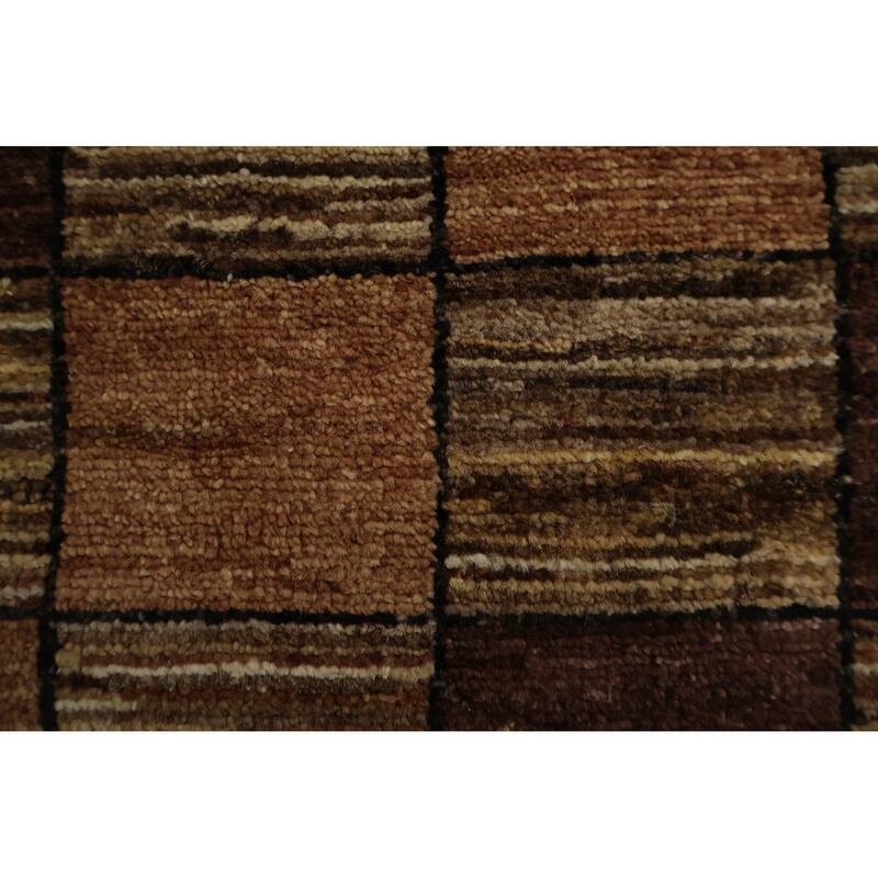 Hand Knotted Oriental 100% Wool Carpet Modern Geometric Brown Gabbeh Area Rug - 6' 6'' X 4' 10''