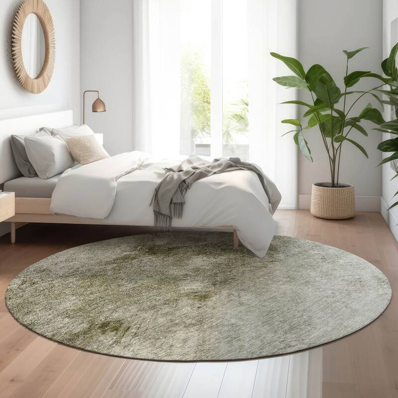 Premium Washable Super Soft Contemporary Abstract Mayfield Rug - Taupe - 8' x 8' - Round