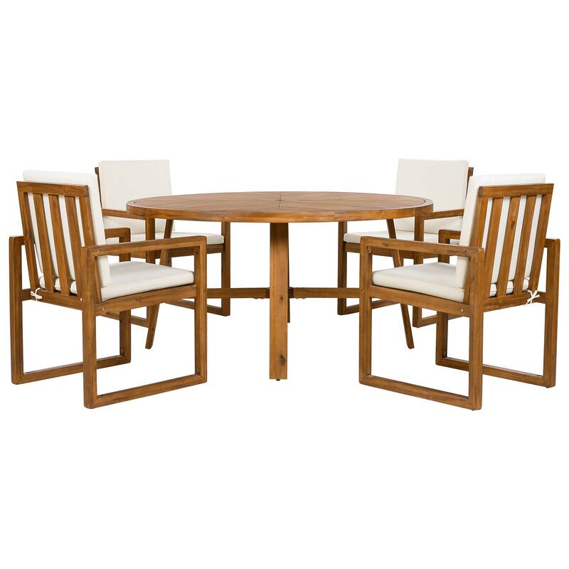 5-Piece Patio Dining Set Acacia Wood Outdoor Dining Set with Four Armchairs and a Table for Garden, Balcony, Backyard