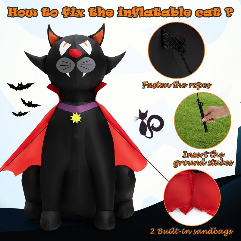 Costway 4.7 FT Halloween Inflatable Vampire Black Cat with Red Cloak - See Details