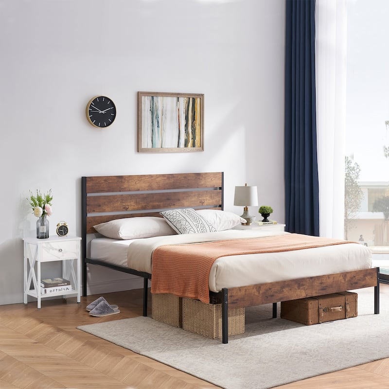 Javlergo Modern 3-Pieces Bedroom Set with Platform Bed Frame and Nightstands