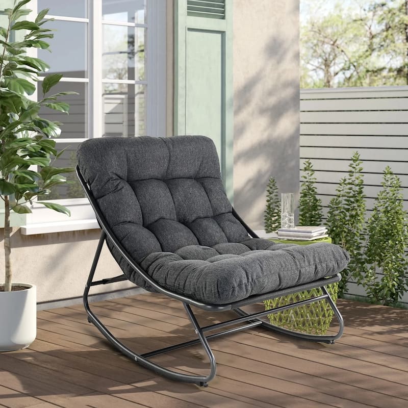 Indoor &Outdoor Oversized Rocking Chair, Comfy Reading Chairs Set with Padded Cushion for Movie Watching, Leisure,Relaxing