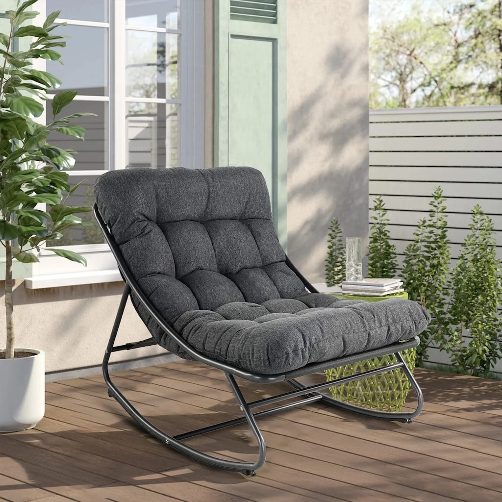 Indoor &Outdoor Oversized Rocking Chair, Comfy Reading Chairs Set with Padded Cushion for Movie Watching, Leisure,Relaxing