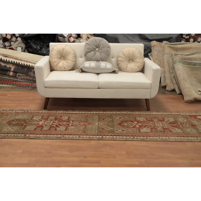 Hand Knotted Oriental 100% Wool Carpet Traditional Geometric Oranges & Rust Kurdish Runner Rug - 10' 5'' X 2' 8''