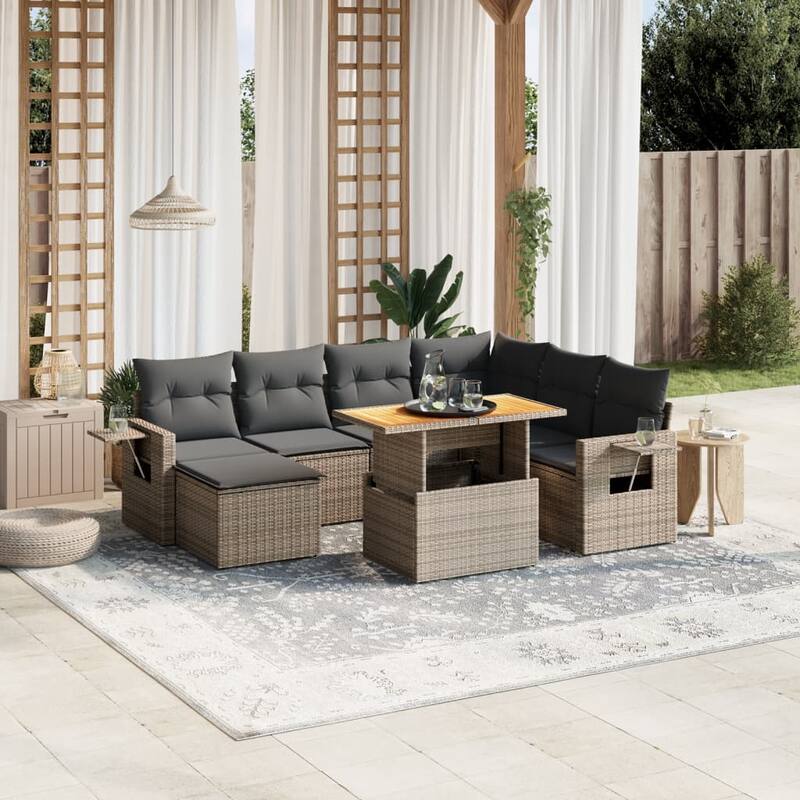 vidaXL Patio Sofa Set with Cushions Table and Sofa Modules 8 Piece Poly Rattan - 21.7 x 39.4 x 28.7 - Grey  - form2