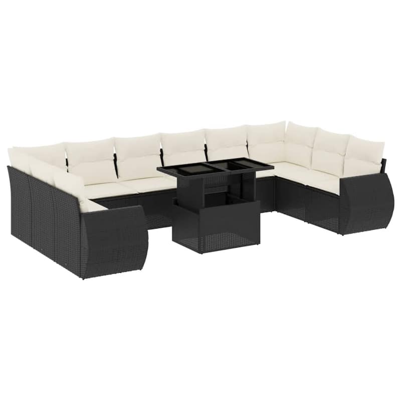 vidaXL Patio Sofa Set with Cushions Outdoor Furniture 11 Piece Poly Rattan - 21.7 x 39.4 x 28.7