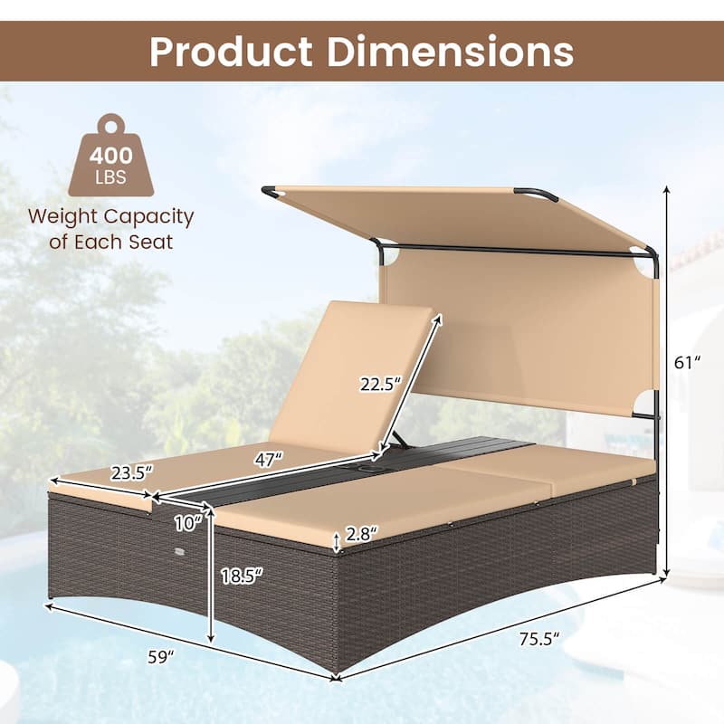 Costway Outdoor Daybed with Adjustable Backrests 2-Person PE Rattan - See Details