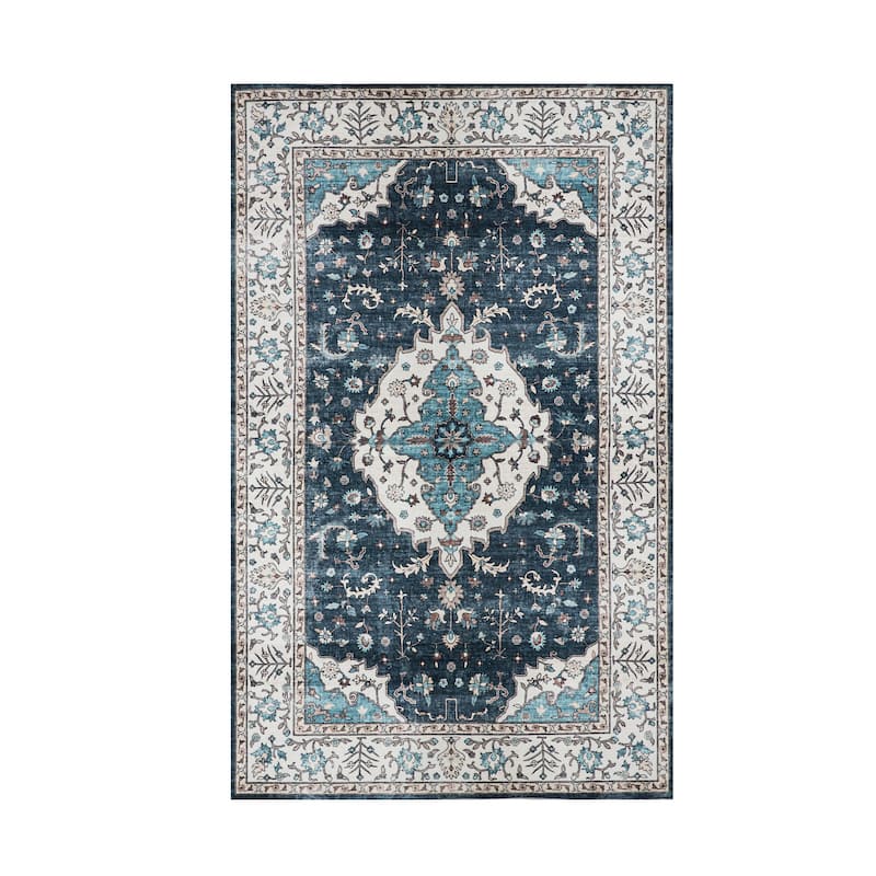 Glitzhome Machine Washable Boho Floral Medallion Area Rugs 5' x 8'
