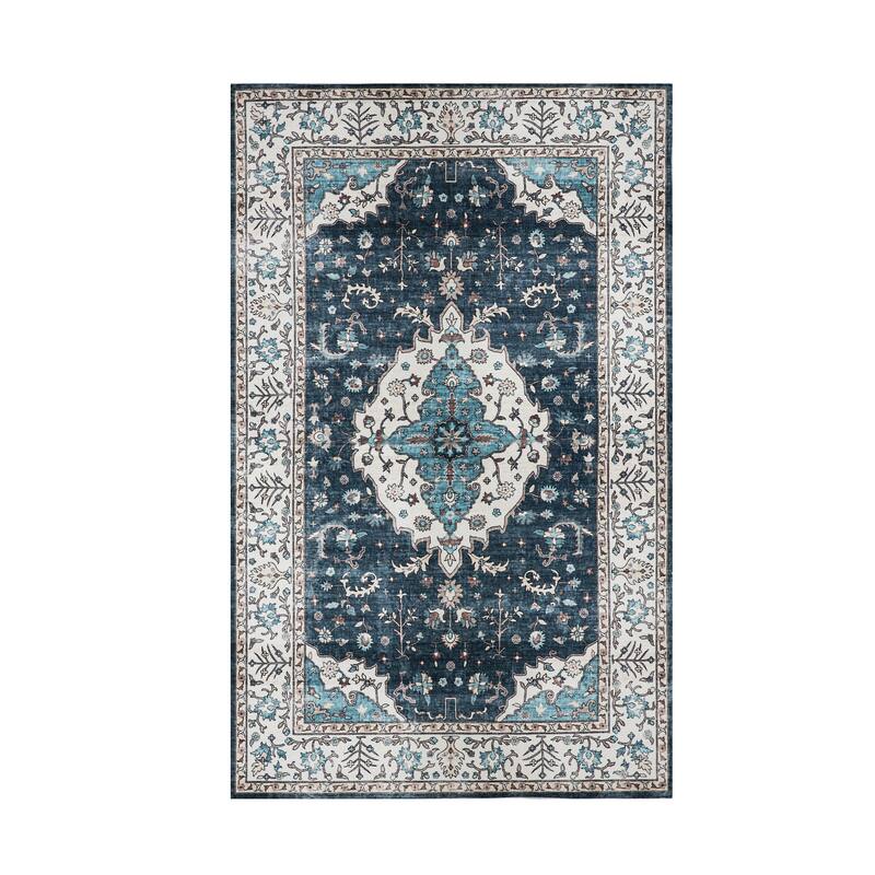 Glitzhome Machine Washable Boho Floral Medallion Area Rugs 5' x 8'