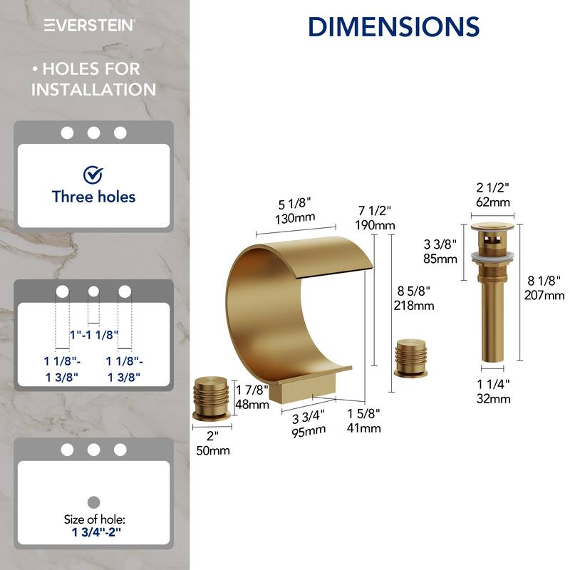 Widespread Bathroom Faucet 3 Hole, 2-handle Bathroom Sink Faucet with Drain Assembly