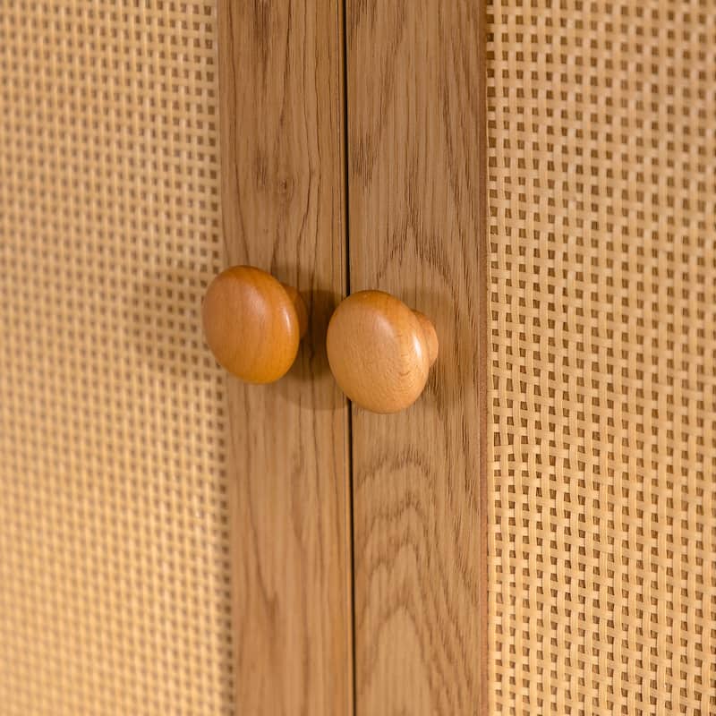 Arched Rattan Storage Cabinet with Doors and Adjustable Shelves, 63" Freestanding Pantry Cupboard.