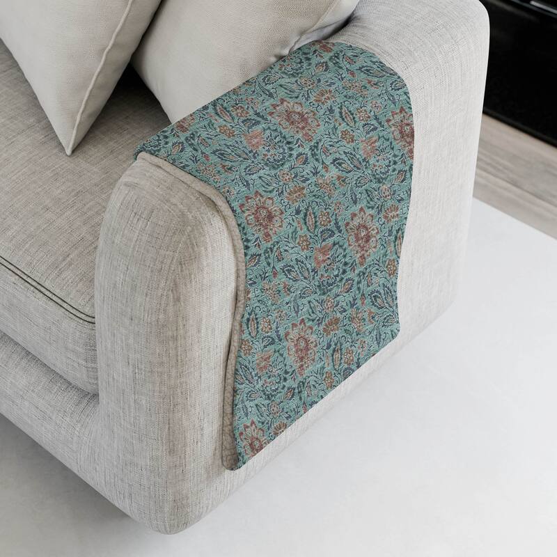 Premium Machine Washable Floral Sherpa Throw Blanket - Teal - 4'2" x 5'10"