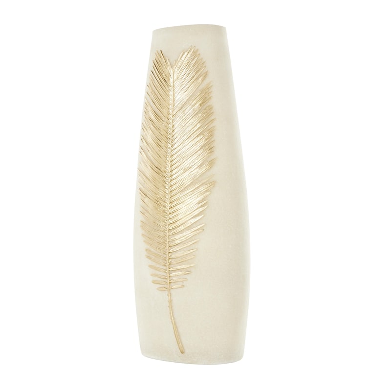 Polystone Leaf Decorative Vase with Gold Leaf Relief - Cream - Roche River Decor