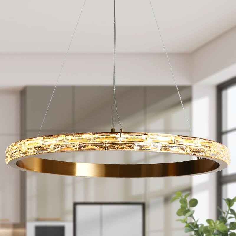Modern Gold LED 1-Light Crystal Ring Chandelier for Dining Room