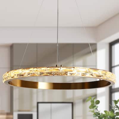 Modern Gold LED 1-Light Crystal Ring Chandelier for Dining Room