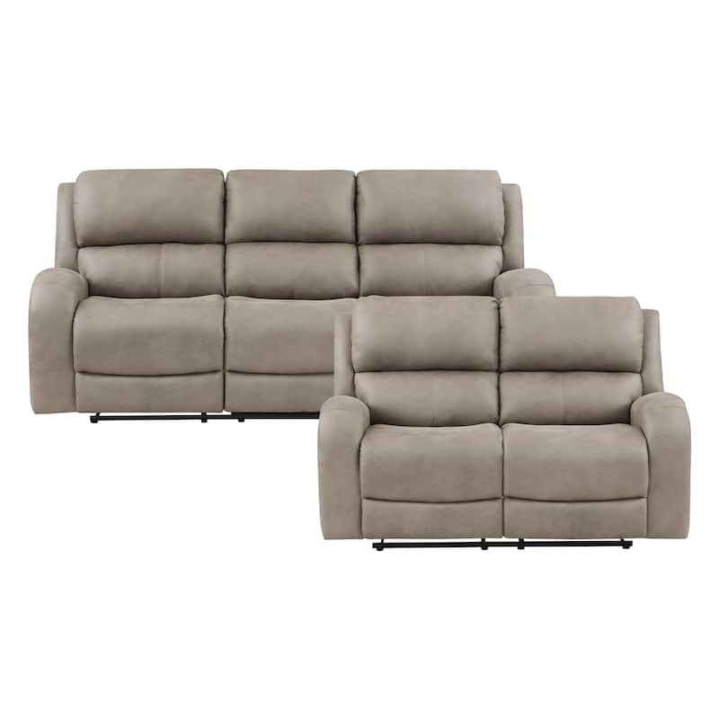Mabel 2-Piece Polished Microfiber Manual Reclining Sofa Set - Brown