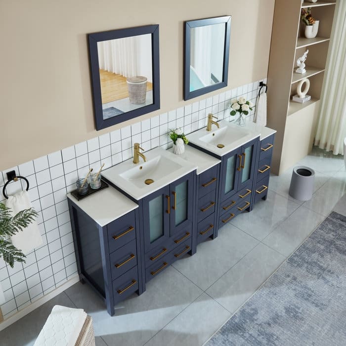 Vanity Art 84-Inch Double Sink Bathroom Vanity Set with Top and Free Mirrors - 84 X 18.1 X 35.8