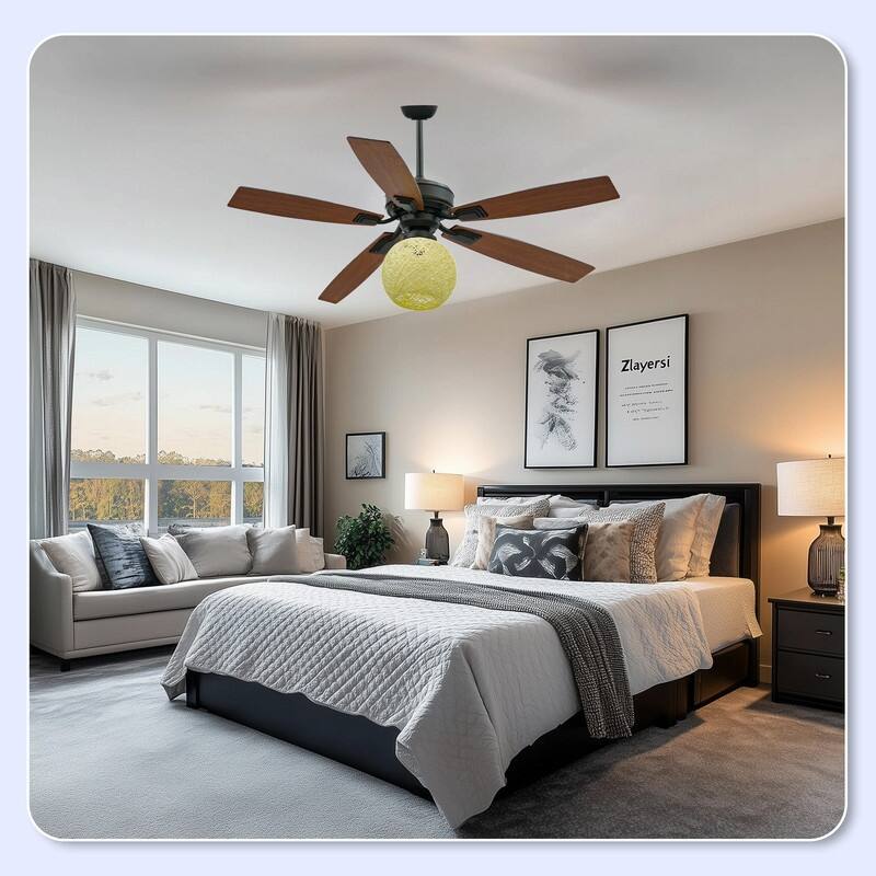 52 Inch Ceiling Fans with Lights and Remote, Reversible Airflow, Noiseless for Bedroom, Living Room, Indoor/Outdoor Use
