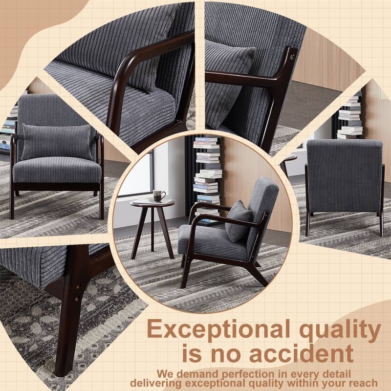 Anmytek Mid Century Modern Vintage Luxury Accent Chair and Coffee Table Set Leisure Living Room Bedroom Relaxation Furniture