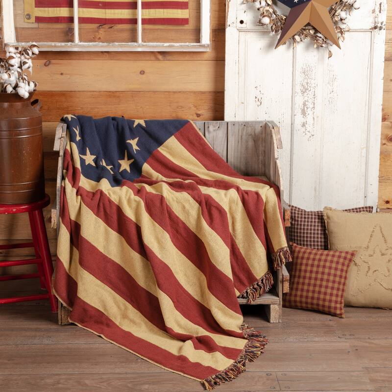 Old Glory Throw Woven 50x60 - Throw 60x50 - Americana Red/Dark Tan/Navy