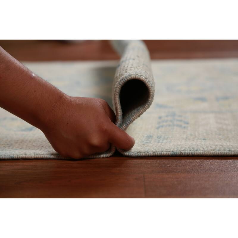 Hand Knotted Oriental 100% Wool Carpet Transitional Geometric Navy Blue & Blues Oushak Runner Rug - 16' 0'' X 3' 4''