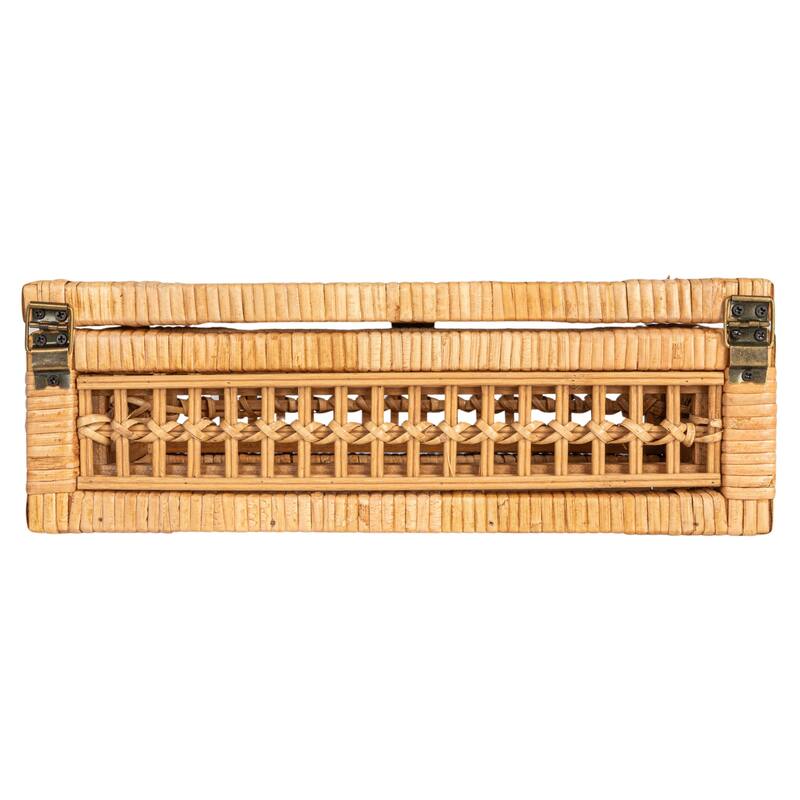 Rattan and Bamboo Nestable Storage Boxes with Glass Lids, Set of 2