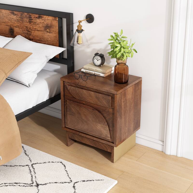 Christopher Knight Home - Bennett Walnut-Finished Solid Wood Nightstand with Drawer