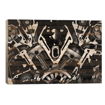 Car Engine Front Grayscale Print On Wood by Unknown Artist - Multi-Color