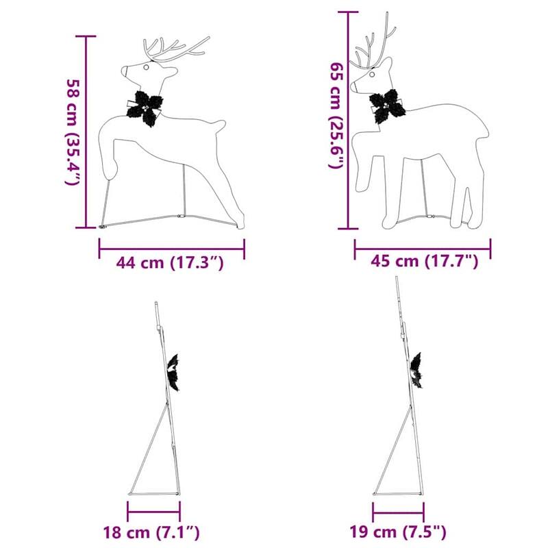 vidaXL LED Reindeers 2 pcs Warm White fabric - 17.7 x 7.5 x 25.6