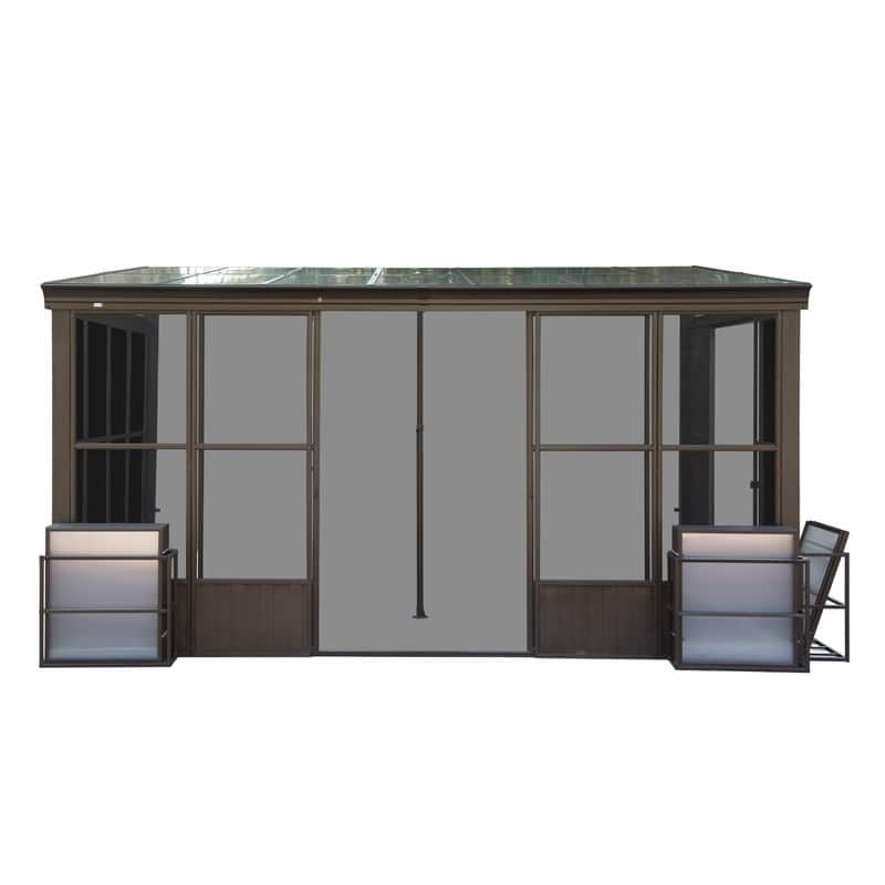 Domi Wall-Mounted Sunroom with Sloped PC Roof and Lockable Sliding Doors
