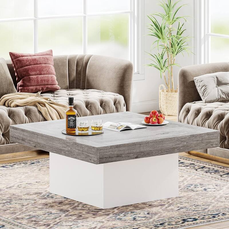 Modern Square LED Coffee Table, Low Center Table with Built-In Light for Living Room