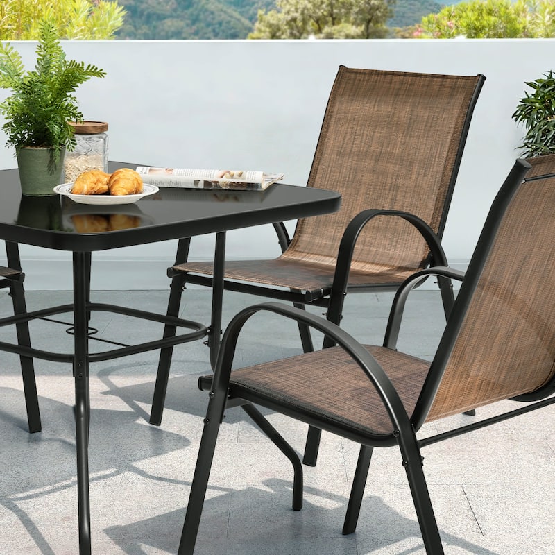 5-Piece Outdoor Dining Set, Textilene Stackable Chairs and Umbrella Hole