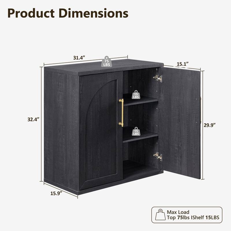 31" Modern Arched Recess Sideboard, Wood Kitchen Buffet, File Cabinet