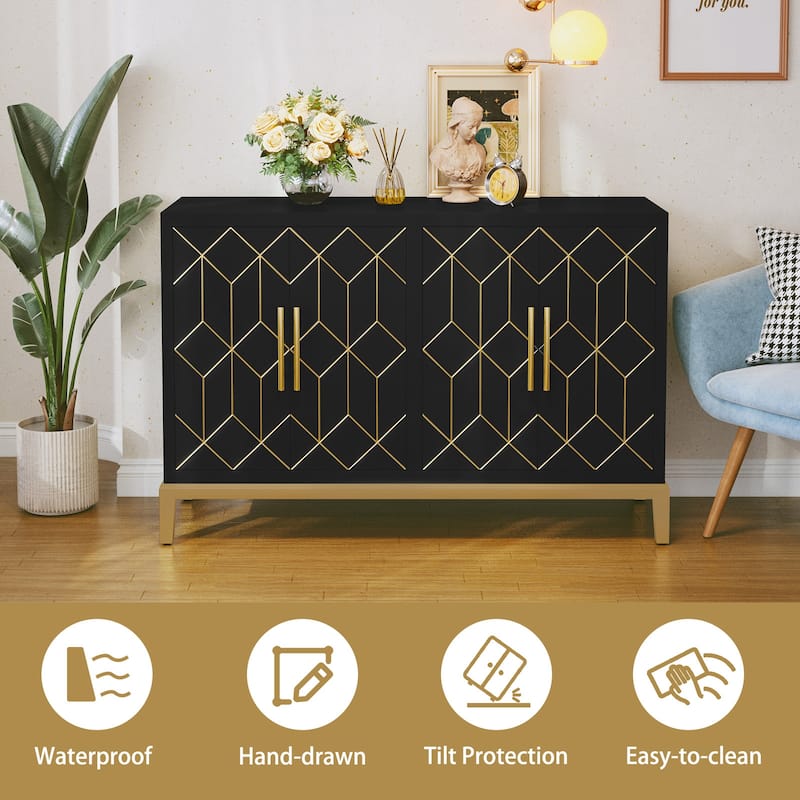 4 Doors Sideboard Buffet Cabinet with Gold Trim