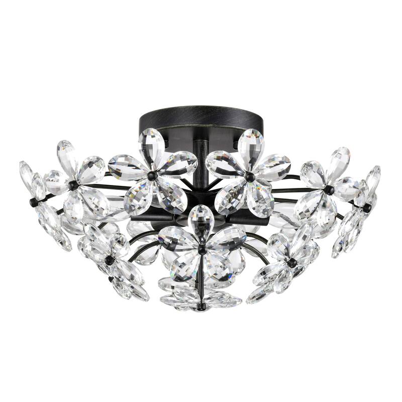 Rosa 6 Lights Antique Black Daisy Flower Crystal Flush Mount - Antique Black - 17.7 inches in diameter x 8.7 inches H