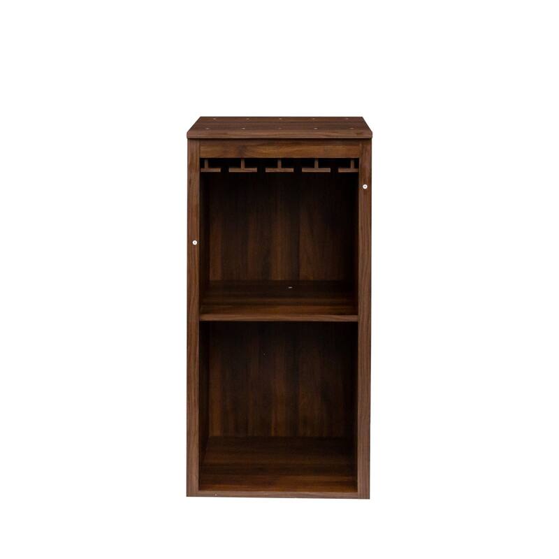 Modular Wine Bar Cabinet with Storage Shelves and Hutch Brown Walnut Color