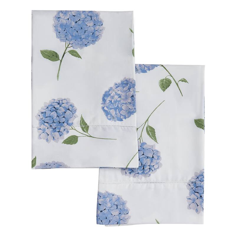Printed Design Cotton Collection 400TC Hemstitch Blue Hydrangea Sheet Set and Pillowcases - Blue - Queen