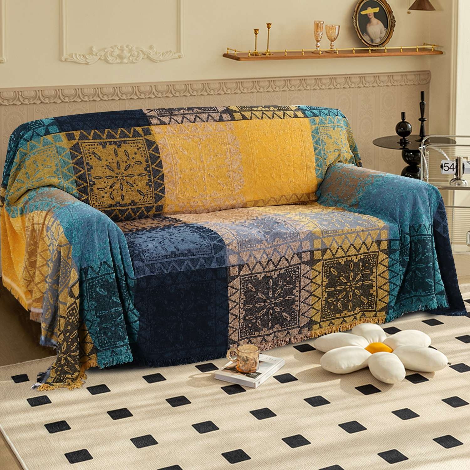 Large blue throw for sofa cheap