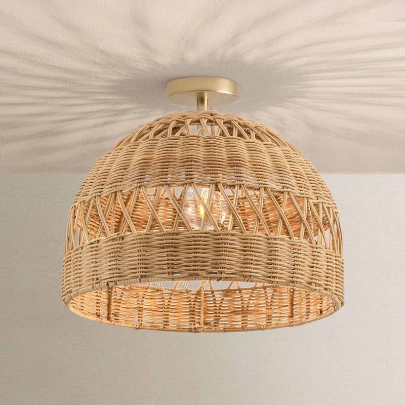 Radiant Rattan Flush Mount Rattan Natural 1-Light Handwoven Ceiling Light for Bedroom or Living Room in Farmhouse, Country Style