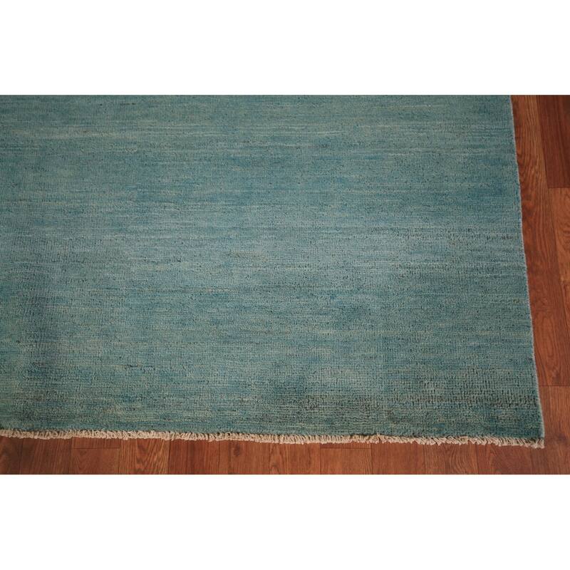 Aqua Blue Gabbeh Modern Area Rug Handmade Wool Carpet - 6'6" x 9'7"