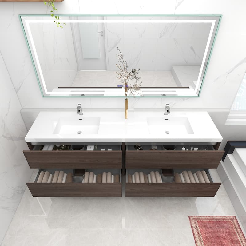 Selina 84" Wall Mounted Vanity with Double Sink - 84