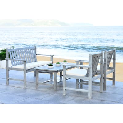 SAFAVIEH Outdoor Living Burbank Grey Wash Acacia Wood 4-piece Furniture Set