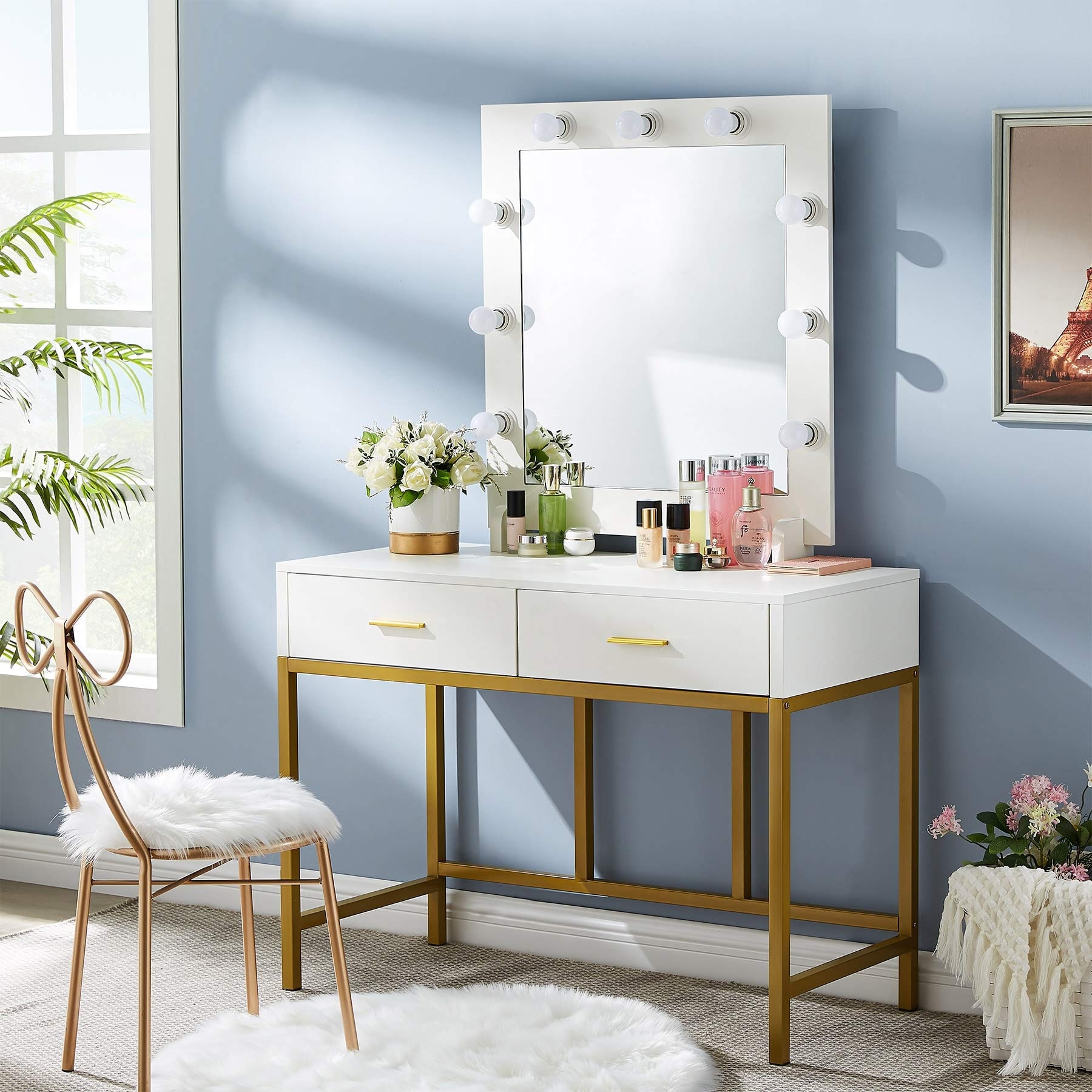 masse plade Trække på Vanity Table with Lighted Mirror, Makeup Desk with 2 Drawers - On Sale -  Bed Bath & Beyond - 32320444